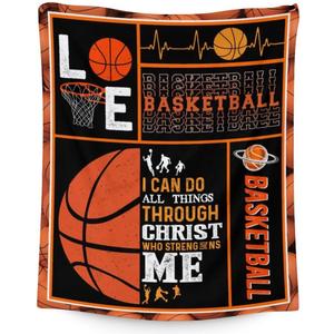 Basketball Gifts for Boys 8-12, 50x40 Inches Small Blanket for Kids, Girls - Soft, Cozy & Warm Basketball Pattern Stuff Blankets Accessories for Camping, Couch, Sofa