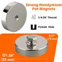 MUTUACTOR 4PCS Strong Neodymium Pot Magnet,92lbs Heavy Duty Magnets with 1/4 Female Thread,Powerful Rare Earth Magnets Removable Mounting Base for LED Lighting Solar Panels Tools Brackets