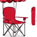 Goplus Camping Chair with Canopy Shade, Folding Lawn Chair with Umbrella Cup Holder & Carry Bag, Portable Sunshade Chair for Adults for Beach Outdoor Travel Hiking Fishing (Red)