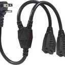 Power Cord Extension Y Splitter - 1 to 2 Way Outlet Adapter NEMA 5-15P 90-Degree Flat Plug to 2 X NEMA 5-15R with SJT 16AWG 3-Prong Cable Wire Extender Space Saver for Kitchen Home Office