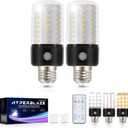 HYPERBLAZE Battery Operated Light Bulb, 72-LED Super Bright Corn Light Bulb with Wide Bright & 3 Colors & Dimmable, Rechargeable Light Bulbs with Remote for Non-Hardwired Sconces and Lamps, 2 Pack (3000k-4500k-6500k)