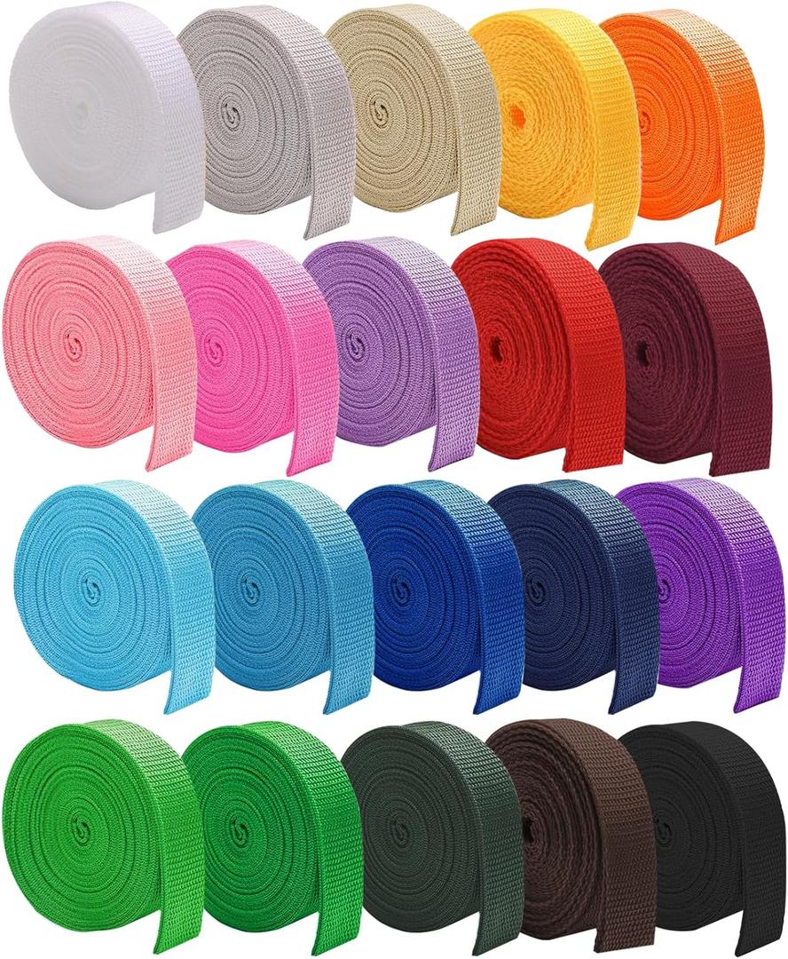 20 Rolls 80 Yards Polypropylene Webbing,1 inch Heavy Duty Webbing Straps for Furniture, Pet Collars, Bags, Indoor and Outdoor DIY Equipment Repairs, etc. (20 Colors, 4 Yards Each)