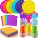 Ziliny 420 Pcs Orange and Pink Paper Plates and Napkins 9 oz Paper Cups Forks Knives Spoons Disposable Tableware for Summer Tropical Theme Birthday Party Supplies, Serves 60