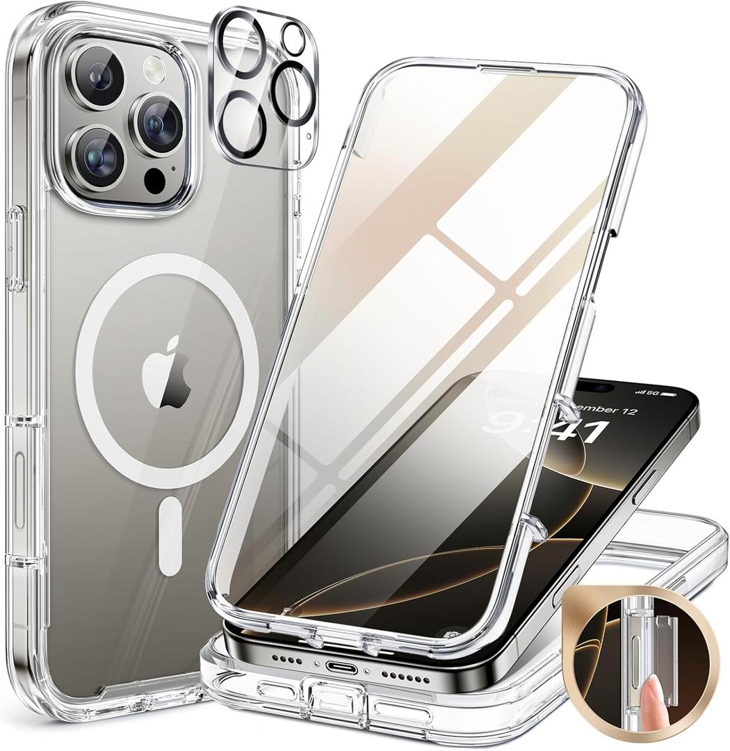 Miracase for iPhone 16 Pro Max Case 6.9'', [Bubble Free] Full-Body Bumper Phone case with Built-in Full Glass Screen &Lens Protector, Compatible with MagSafe, Drop Proof 16 Pro Max Cover, Clear