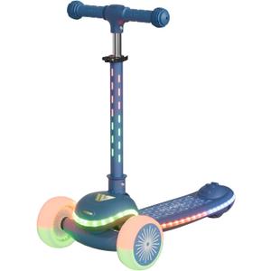 Kids Scooter for Toddlers Ages 2-5, 3 Wheel Scooter with Lean-to-Steer, Adjustable Handlebar, Anti-Slip Deck, Light-Up Wheels, Foldable First Scooter for Boys and Girls