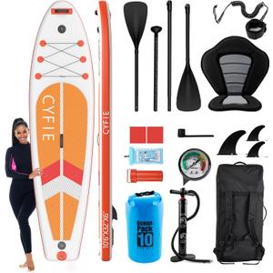 CYFIE 10'6''Inflatable Stand Up Paddle Board, Paddle Boards with Premium SUP Paddle Board Accessories, Removable Kayak Seat and Camera Mount for Yoga, Kayaking, Surf, Fishing