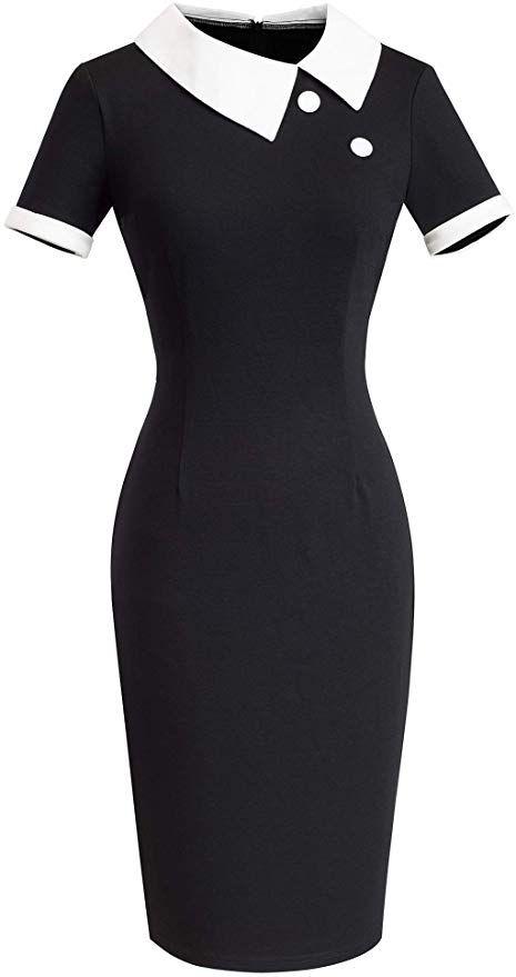 HOMEYEE Women's Retro Chic Colorblock Lapel Career Tunic Dress, Size Small