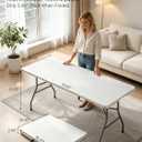 6FT Folding Camping Table Portable 350lbs, 6 Foot Folding Picnic Card Table for Outdoor, Plastic Rectangular Dining Work Tables for Indoor, Heavy Duty Fold-in-Half Tray Tables, 71x29 inch