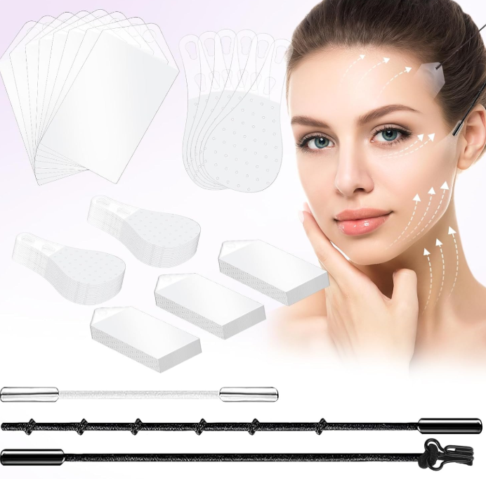 Face Lift Tape 200PCS Bands Instant Facelift Tape for Wrinkles, Double Chin, and Sagging Skin Waterproof & Transparent Lifting Tapes with Elastic Bands (200PCS)