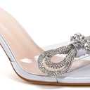 VETASTE Women's Heeled Sandals Square Open Toe Double Bow Satin Mules Heels Wedding Party Slip on Stilettos (9)