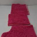 Deep Pink Plush Bath Set of 3 Anti-Slip Mats, Soft Chenille Shaggy Mat for Bathroom, Bedroom & Living Room, Water Absorbent