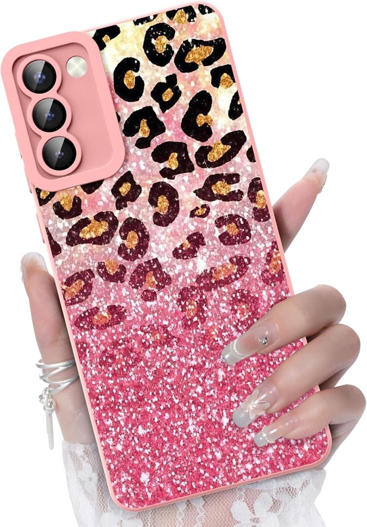 for Samsung Galaxy S21 5G Phone Case, Fashion Flower Pattern Design Girls Women Liquid Silicone Cover, Slim Shockproof and Scratch-Resistant Soft Case for Samsung S21 5G - Leopard Glitter