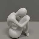 White Decor Women Statue, Thinker Girl Sculptures, Modern Abstract Art Accents, White Resin Collectible Figurines for Living Room Bedroom Bookshelf Coffe Table, Resin, 1Piece