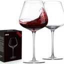JBHO Hand Blown Italian Style Crystal Burgundy Wine Glasses - Lead-Free Premium Crystal Clear Glass - Set of 2-21 Ounce - Gift-Box for any Occasion