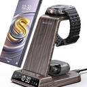 Wireless Charger Samsung Charging Station: 3 in 1 Android Charging Stand with Dimmable Clock  Nightstand Organizer for Galaxy S25 S24 Ultra, Galaxy Watch 8 7 6 5 4, Galaxy Buds, SpaceSaving Charger