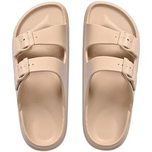 slunza Ladies’ Thick Sole Summer Sandals – Dual Strap Outdoor Slip-Resistant Soft Beach Shoes, Sand & Black Colors (Sand, Adult, Women, 8, Numeric, US Footwear Size System, Medium)