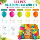 141 Pcs Rainbow Neon Balloon Arch Kit, Hot Pink Lime Green Orange Slate Blue Yellow Latex Hawaii Summer Tropical Balloon Garland for Hawaiian Luau Aloha Birthday Baby Shower Pool Party Decorations, 5 Inch / 10 Inch / 18inch