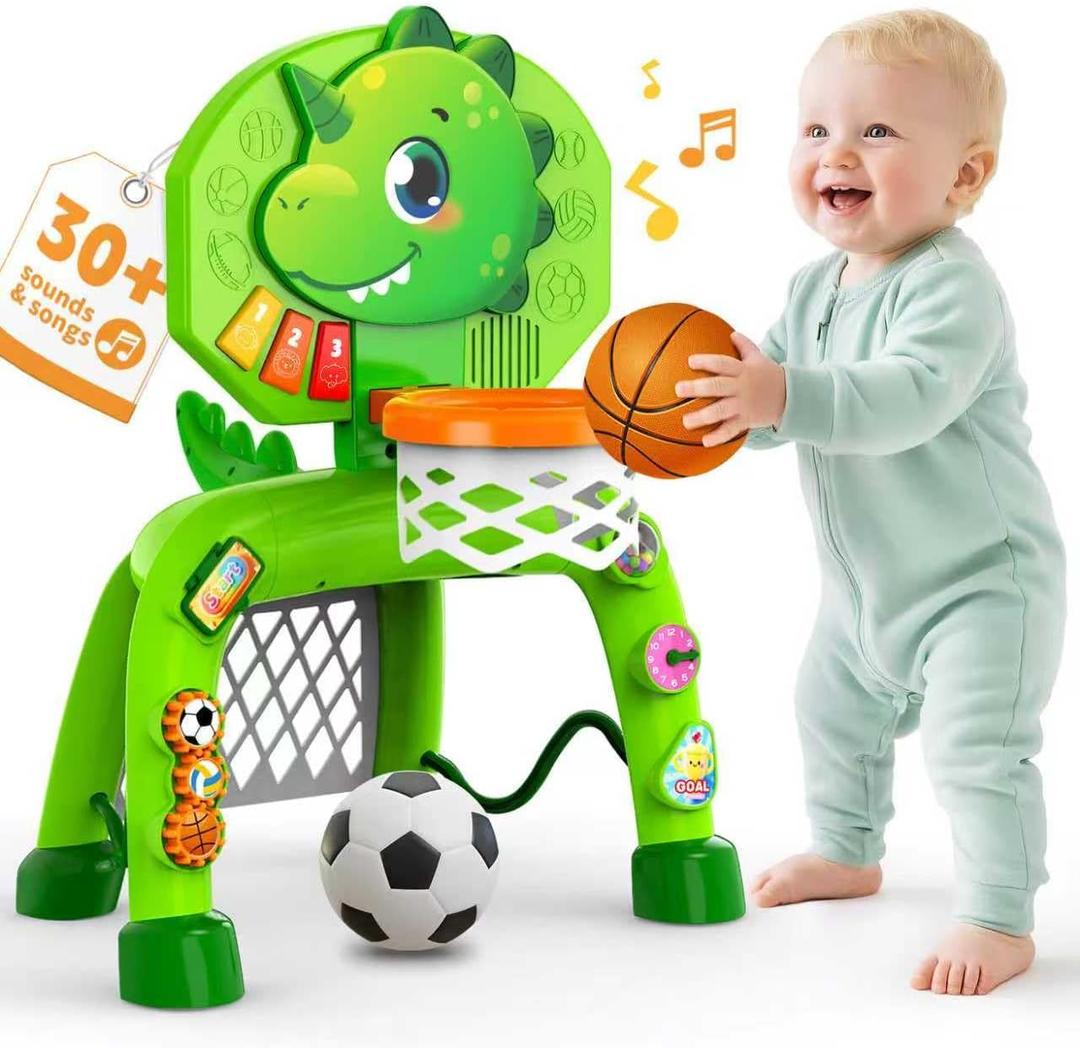 Toddler Basketball Hoop & Soccer Goal, Toys for 1 2 3 Year Old Boys, Kids Sports Toy with Light Sound Music, Toys for Baby 12-16-18 Months, Christmas Birthday Gifts for Ages 1-3