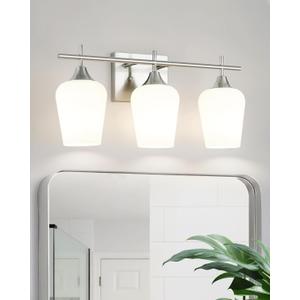 3 Light Bathroom Light Fixtures Over Mirror, 21 Inch Brushed Nickel Bathroom Vanity Lights, Modern Bath Wall Sconces with Frosted Glass Shade, OS-YQ9167-3BNW