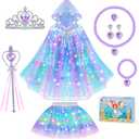 Princess Dress Up for Girls, Unicorn Light up Princess Cape Princess Dress Costume Crown Gift for Girls 3 4 5 6
