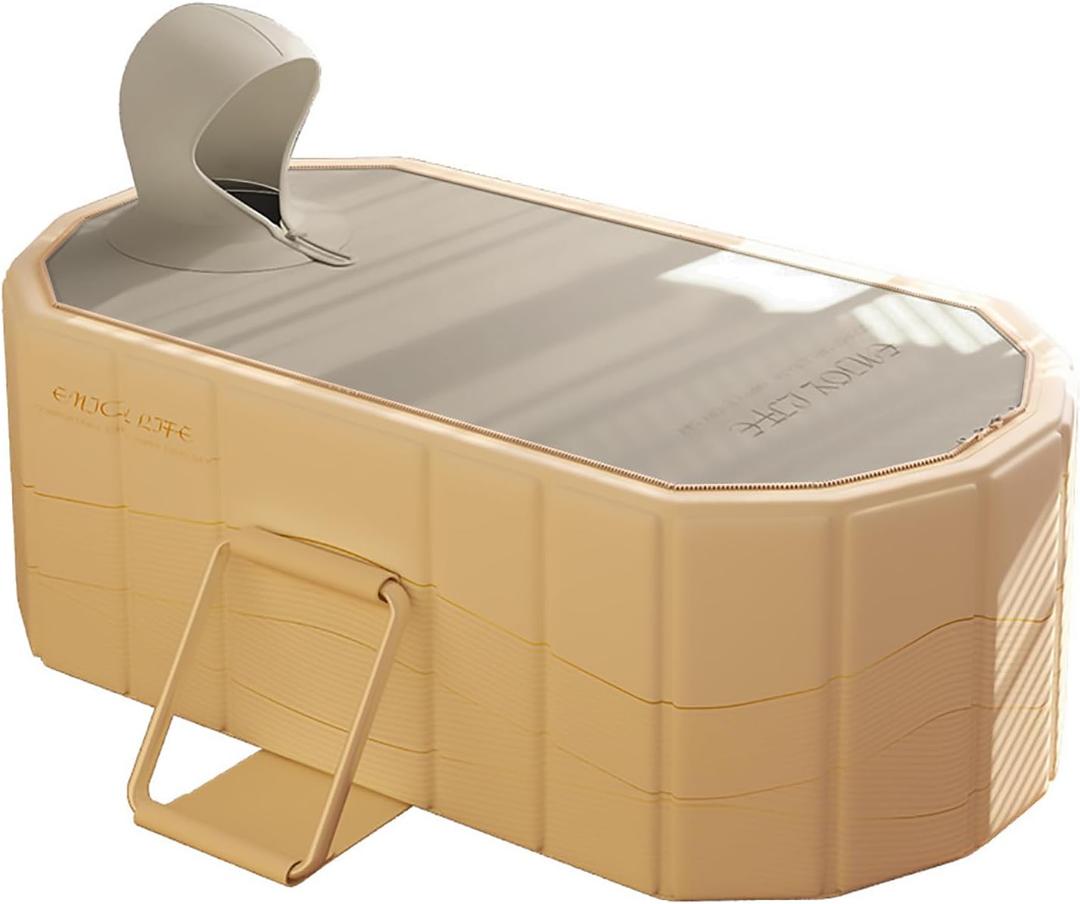 jessie 59" Portable Ice Bath Tub for Adults, Cold Plunge tub for Athletes, Inflation-free Foldable Bathtub, Insulated Hot Tub for Bathtub Showers, Indoor & Outdoor (with Sauna Lid) (L1.5m x W55cm x H50cm & lid, Beige)