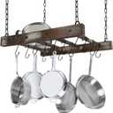 J JACKCUBE DESIGN Hanging Pot Rack Pan Ceiling Wall Mounted Hanger Multi- Purpose Rustic Wood and Metal Cookware Kitchen Storage Organizer With Utility 16 Hooks - MK603B