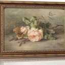 Vintage Gold Framed Flower Still Life Wall Art Retro Rose and Wildflower Wall Decor Pink Floral Print artwork Farmhouse Country Flower painting Picture for Gallery Kitchen Living Room Bedroom 16X24in