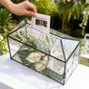 Glass Card Box with Slot, Large Black Clear Card Box for Wedding Receptions - Home Birthdays Party Geometric Decorative, 12.59" x 5.9" x 9.05"