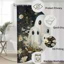 deFouliao Halloween Shower Curtain Flower with Ghost Family Cute Funny Bathroom Curtain Sets for Halloween Themed Bath Home Decor, Waterproof Fabric Decoration with Hooks 72x72 Inch (Green)