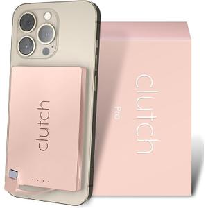 Clutch Pro  World's Thinnest Portable Charger  USB-C Power Bank 5000mAh  Magnetic Built-in Cable  TSA Approved Travel Charger  iPhone 15/16/17 & Android  Pink