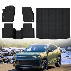 MJBYMAT Floor Mats for 2025 2026 Volkswagen Tiguan & Cargo Mat,TPE All Weather Protection Car 1st & 2nd Row Floor Liners with Trunk Mat Accessories
