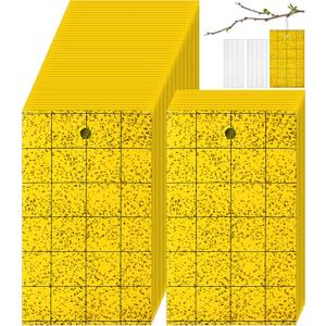 Qualirey 300 Sticky Trap for Gnats 3 x 5'' Dual Side Sticky Fruit Fly Trap with Tie Plant for Flying Insect Fungus Bugs Flying Catcher for Indoor (Yellow)