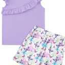 DISAUR Girls Summer Clothes 2 Piece Outfits Ruffle Sleeveless Top and Floral Shorts with Pockets Girls Clothing Sets 4-8Y