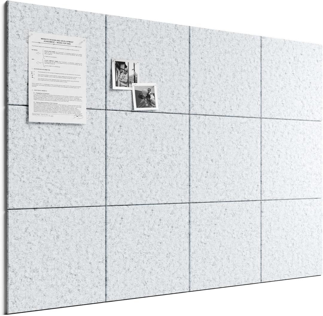 Bumusty Large Cork Board 48" x 36" Alternative - 12 Pack Felt Wall Tiles with 70 Safe Removable Adhesive Tabs, 30 Pushpins, Cork Boards for Walls Pin Board Bulletin Board Office Decor (Light Gray)