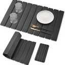 Large Stone Dish Drying Mat for Kitchen Counter, Quick Dry Dish Drying Mats, Foldable Absorbent Diatomaceous Earth Mats for Plate Rack Bottles Cups, Match Any Countertop (Dark Gray 24"×16" & 8"x4")