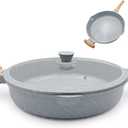 AIKENBBKK Ceramic Frying Pan with Lid, 14 Inch Saute Pan, Non Stick Frying Pans, 2-In-1 Large Cooking Pan, Nonstick Skillet, Compatible with All Stoves, PTFE & PFOA Free, Blue