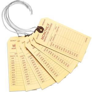 Fire Extinguisher Monthly Inspection Tags - 4 3/4" x 2 3/8" - Box of 100 Manila Service Tags with Wire Ties Attached for Indoor Only