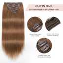 Sisily Clip in Hair Extensions Real Human Hair, 18 inch 150g, Medium Light Brown, 100% Brazilian Remy Human Hair Clip in Extensions Soft Straight 7pcs Per Set with 16 Clips Double Weft