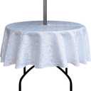 Damask Outdoor Tablecloth Water Resistant Polyester Fabric Table Cover with Zipper Umbrella Hole for Garden Patio Tabletop 60Inch Round,White