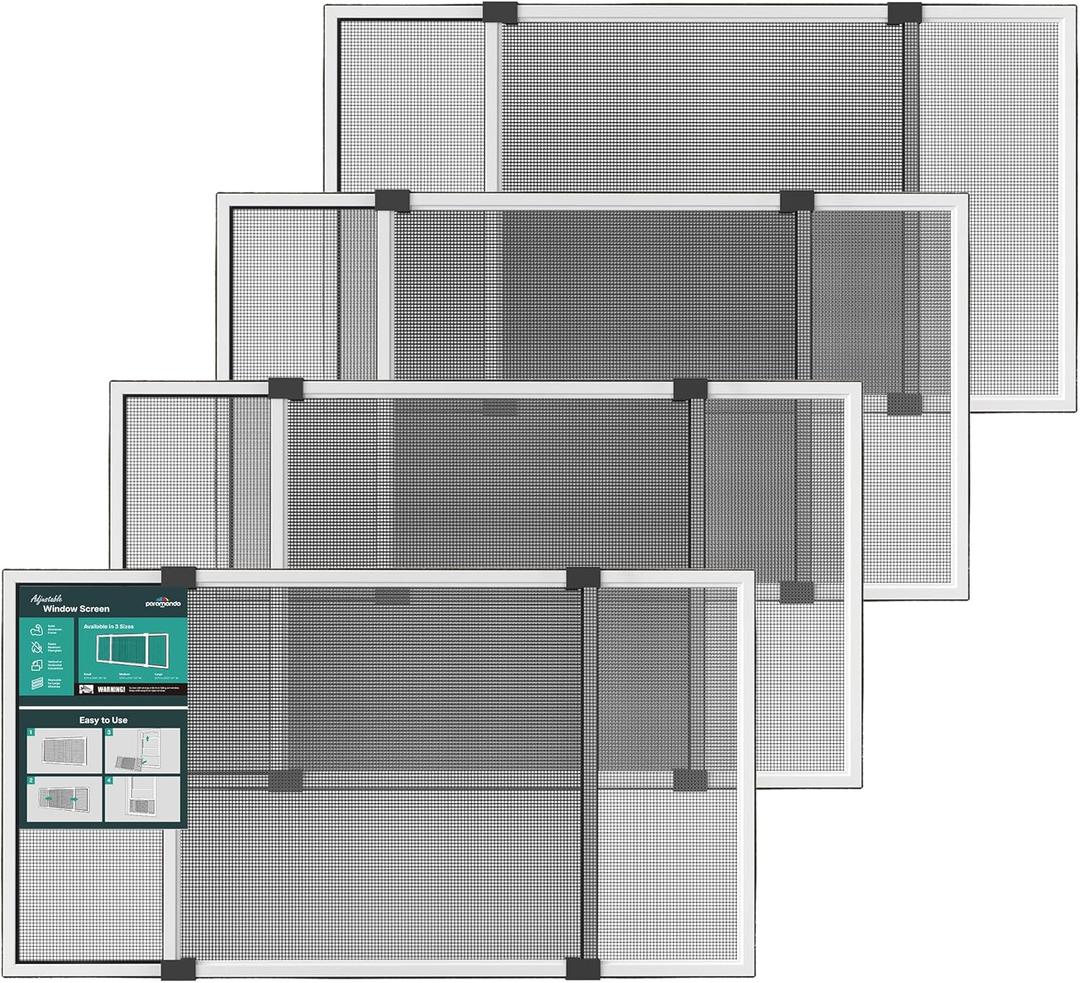 Expandable Window Screen, Horizontal (20" H x 28.6" - 54" W, 4 Pack) Adjustable Window Screens, Replacement Window Screens for House Windows