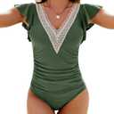 Blooming Jelly Womens Tummy Control Bathing Suits Slimming Ruffle Swimsuit One Piece Lace Swimwear (Green, L)