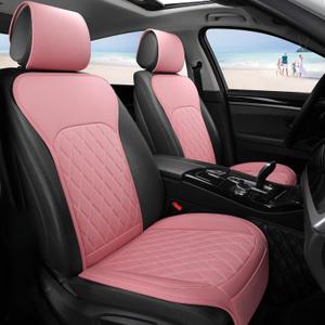 Sanwom Universal Front Leather Car Seat Covers Pink 2 Pcs Luxury Seat Covers, Anti-Slip Waterproof Auto Driver Cushions Fit SUV Pickup Van Sedan, Chevy Silverado GMC Sierra Dodge Ram Tacoma Ford