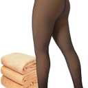 Amzshe Fleece Lined Tights for Women, Winter Fake Translucent Warm Pantyhose XL Black