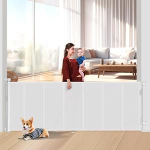 Upgrade 120 inch Retractable Baby Gates Extra Wide with Reinforced Strip Design to Prevent Crawling Through, 10 Foot Retractable Dog Gate, 42" Tall, Retractable Gate for Indoor/Outdoor (42" Tall x 120" Wide, White)