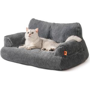 MEWOOFUN Dog Couch, Supportive Small Dog Bed for Puppy and Cats with Removable Washable Cover, Fluffy Cat Couch with Non-Slip Bottom (Dark Grey, 26.0" L X 19.0" W X 13.0" Th)