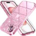 Choiche Compatible for iPhone 15 Case Women Phone Case, Cute Bling Sparkly, Military Grade Drop Protection, 2 Diamond Camera Lens Covers, 2 Tempered Glass Protectors, 6.1 Inch (Glitter Pink)