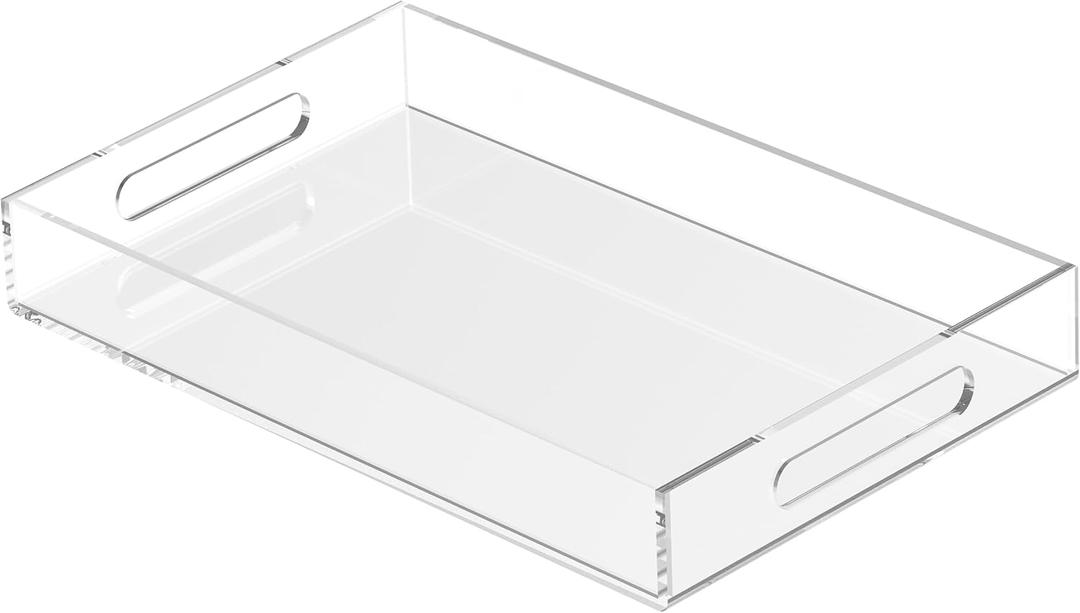 Acrylic Tray 15x10 with Cut Handles - Spill Proof Decorative Tray is an Ideal Countertop Organizer for Living Rooms, Ottoman Coffee Tables, Offices, Kitchens & Serving Guests