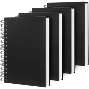 Lined Spiral Notebook A4 Large Black Journal 8.5" x 11"-4 Pack 7mm College Ruled Hardcover Notebooks 160 Pages 100GSM Thick Paper for Note Taking School Office Supplies