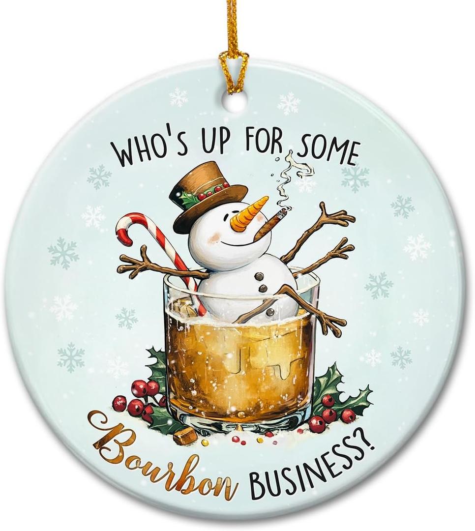 2 x Bourbon Christmas Ornament 2025 - Bourbon Gifts for Men, Dad, Grandpa, Whiskey Ornament, Unique Gift Ideas for Drinkers, Whiskey Lovers, Ceramic Wine Ornaments for Christmas Tree