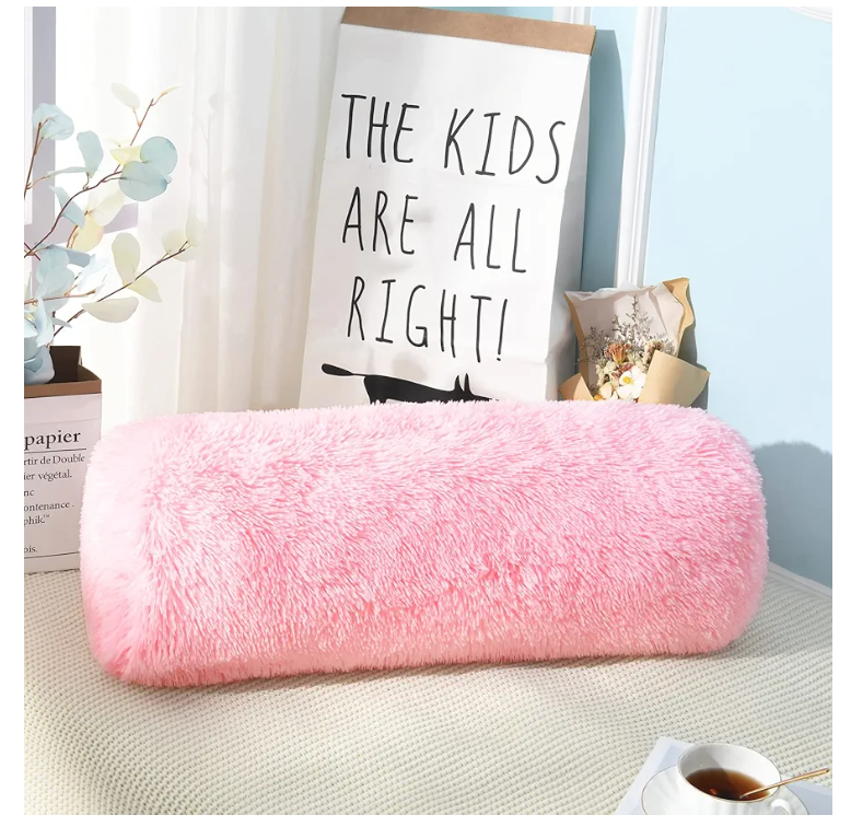 Jelymark Decorative Fluffy Throw Pillows for Room Sofa Bed, Fuzzy Body Pillow, Luxury Soft Faux Fur Round Long Couch Pillows for Reading Sleeping, Removable Pillow Cover and Inserts, Pink, 8x25 Inch